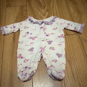 BabiesRUs Preemie Lavender, Pink & White Princess Print Footed One-Piece